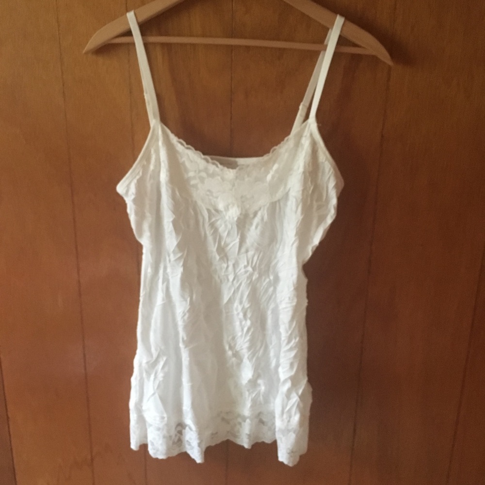 Dressbarn White Camisole Tank Lace Crinkle NWOT